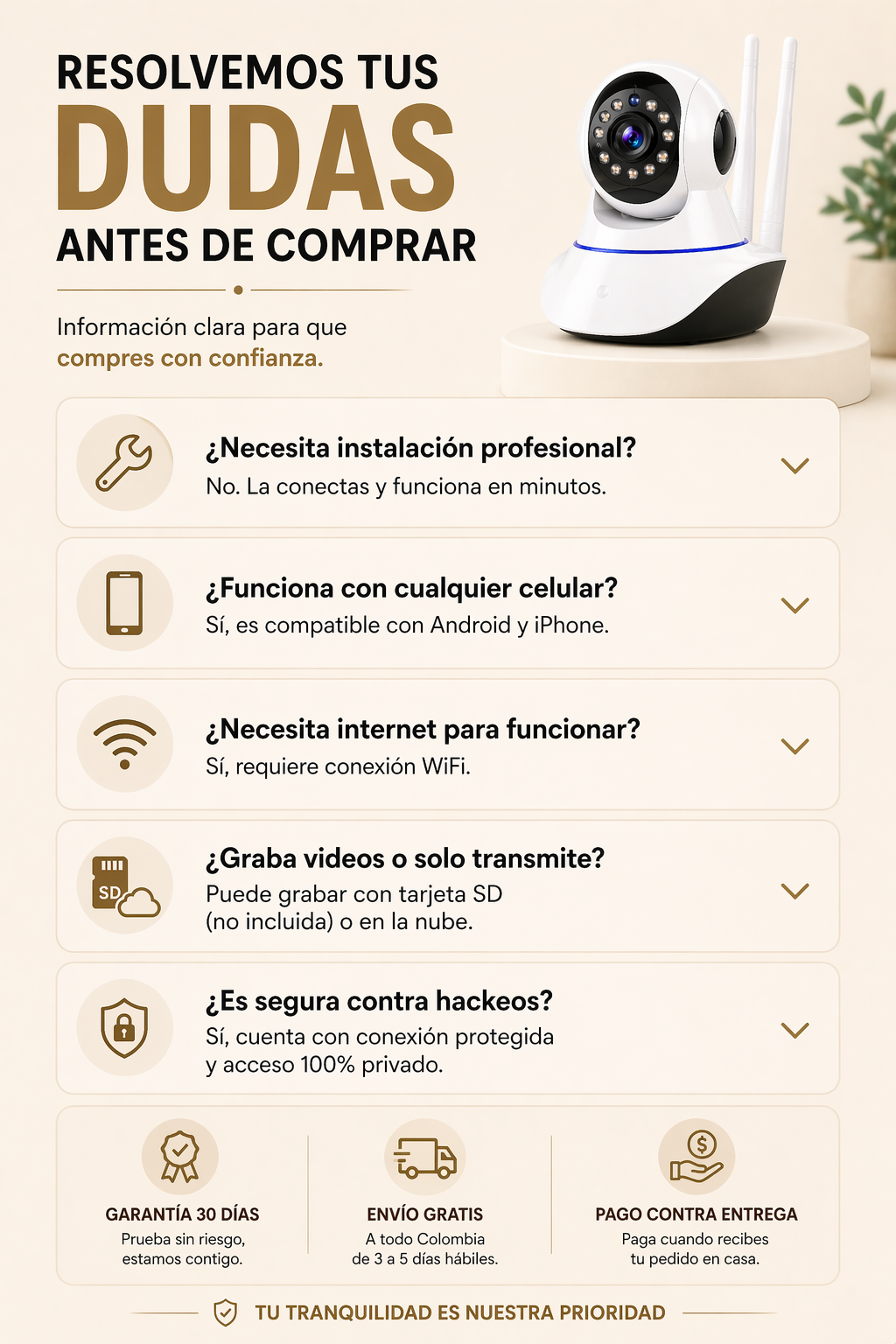 Camara Robotica Seguridad Wifi 3 Antenas VisionGuardPro