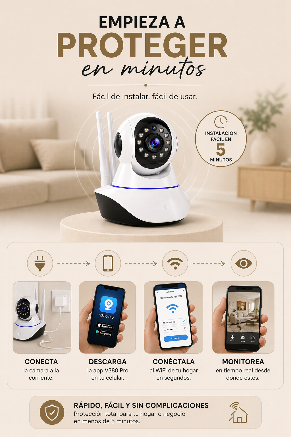 Camara Robotica Seguridad Wifi 3 Antenas VisionGuardPro