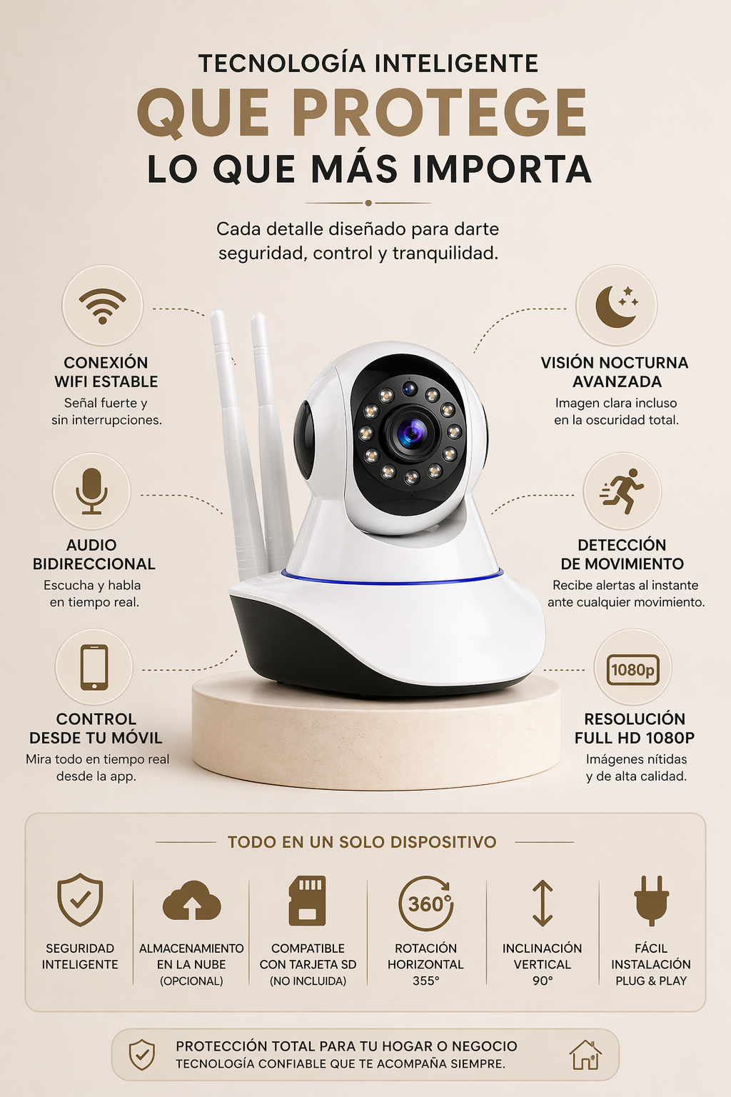 Camara Robotica Seguridad Wifi 3 Antenas VisionGuardPro