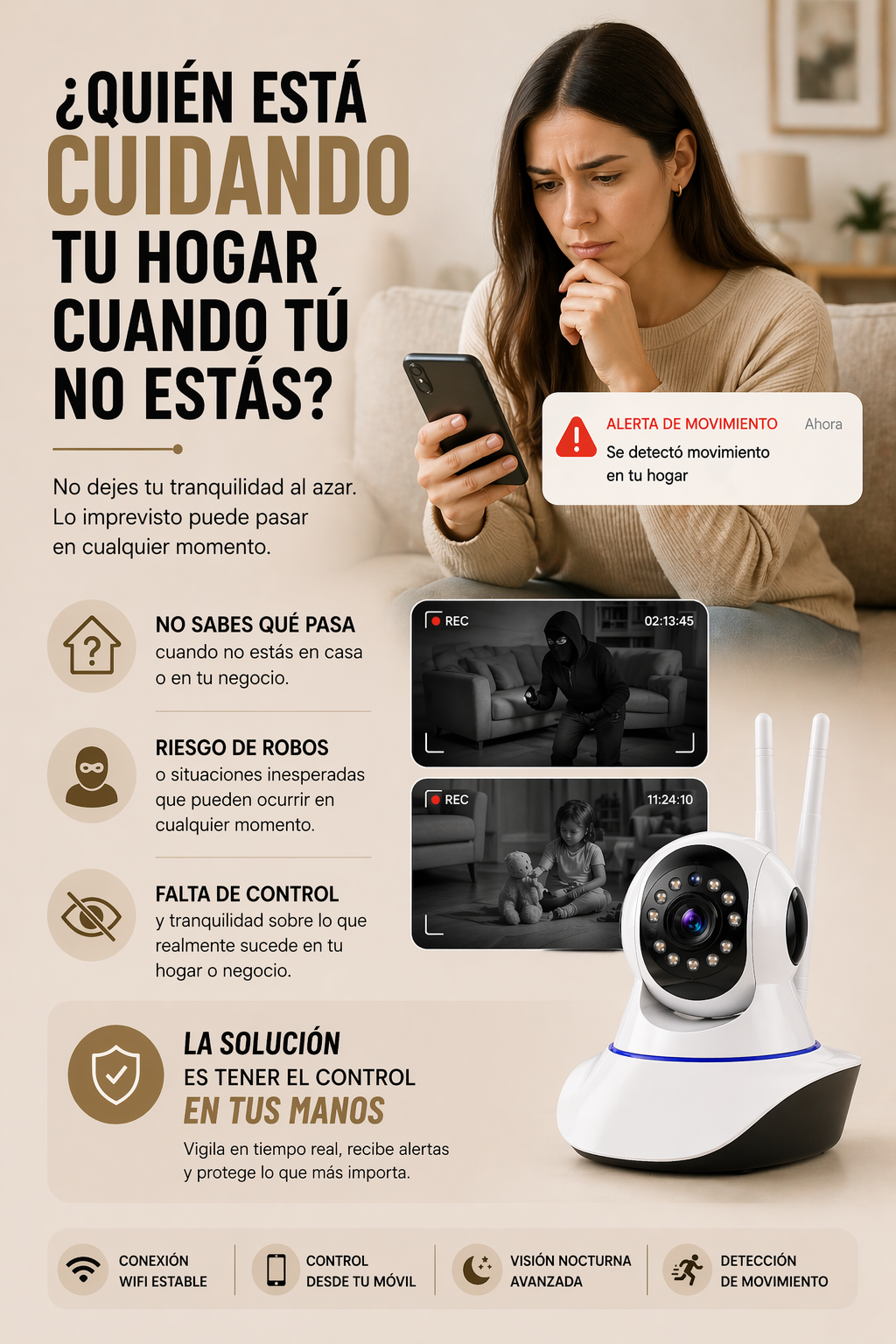 Camara Robotica Seguridad Wifi 3 Antenas VisionGuardPro